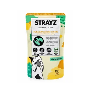 Alimento completo para gatos Strayz Pollo BIO con Chirivia en Salsa 85 g