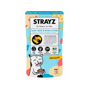 Alimento completo para gatos Strayz Salmon Pollo BIO con Calabaza en Salsa 85 g