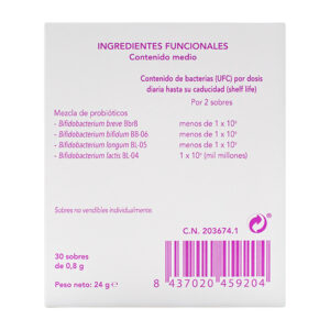 Bifiselle Probiotico Ingredientes funcionales