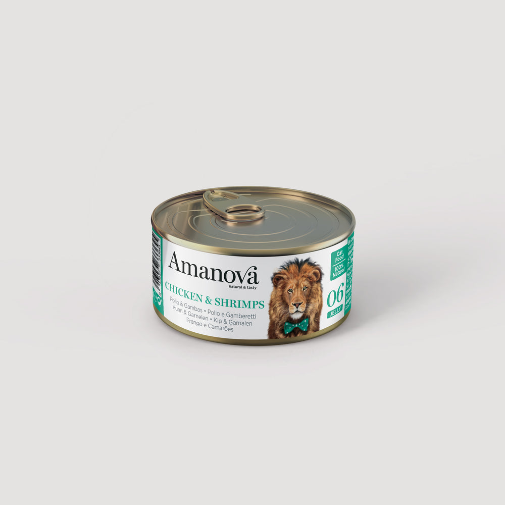 Lata Amanova en Gelatina Pollo y Gambas 06 – 70 g