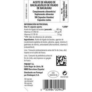 Solgar Aceite de Higado de Bacalao etiqueta informacion nutricional