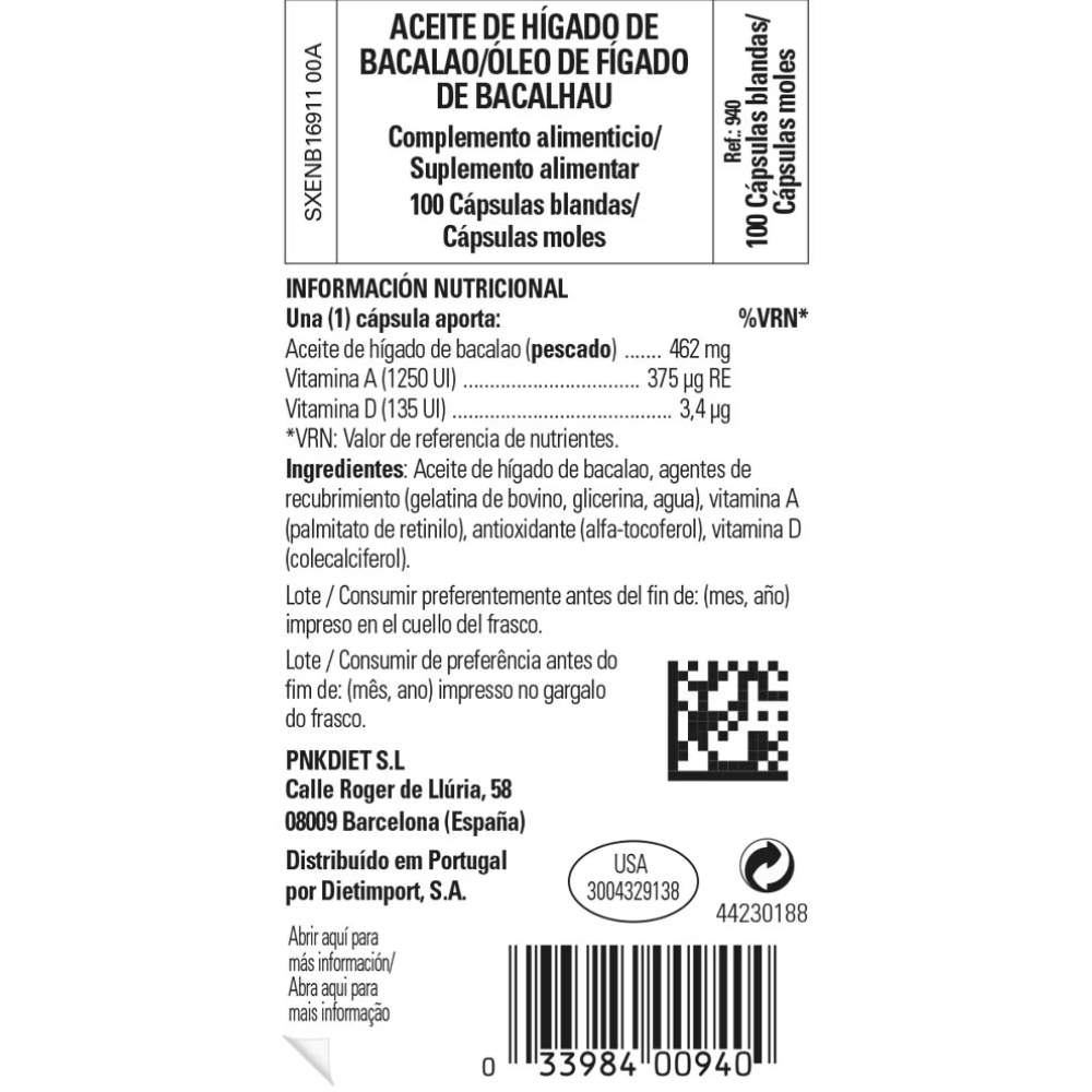 Solgar Aceite de Higado de Bacalao etiqueta informacion nutricional