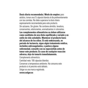 Solgar Aceite de Higado de Bacalao etiqueta modo de empleo